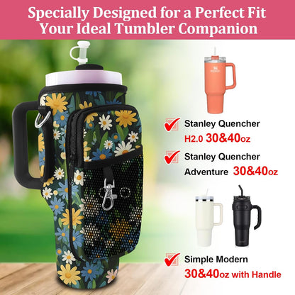 Stanley Carrier Bag for Stanley 40oz/30ozTumbler with Phone with 2 Adjustable Strap,3 Pockets Bottle Stanley Cup Carrier Bag & Case,Accessories for Hiking Travelling