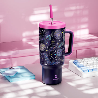 Meoky 40 oz Tumbler with Handle and Straw: Stainless Steel Insulated Tumbler with Lid and Straw - 100% Leak Proof Tumbler for Car Cup Holders - Travelers Commuters Workers, Donut