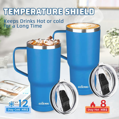 20 oz Insulated Coffee Mug with Ceramic Coating, Stainless Steel Travel Mug Tumbler with Handle Lid and Straw, Double Wall Leak-Proof Coffee Travel Mug Keeps Drink Hot and Cold (Black)