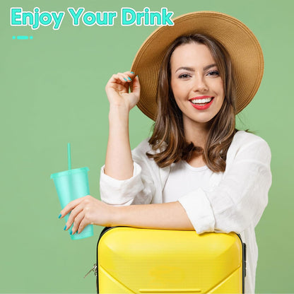 24 Pack Plastic Tumblers with Lids and Straw, Reusable Cups with Lids and Straws Colorful Cups for Cold Drink Iced Coffee, Plastic Tumbler Bulk for Party Birthday Gifts (24 oz, Stylish Colors)