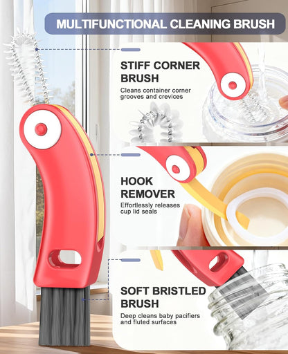 3 in 1 Cup Lid Cleaning Brush 3 PCS - Multifunctional Cleaning Brush Set for Tight Spaces, Bottle Gaps & Travel Mugs | Portable Durable Cup Lid Cleaner Tools (Multicolor)