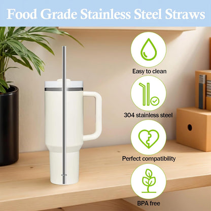 10.5 Inch Stainless Steel Straws Replacement for Starbucks Cold Cup Venti 24 oz, 6 PCS Straight Reusable Metal Straw with Cleaning Brush, 10.5" X 0.31" Compatible with Starbucks Tumblers