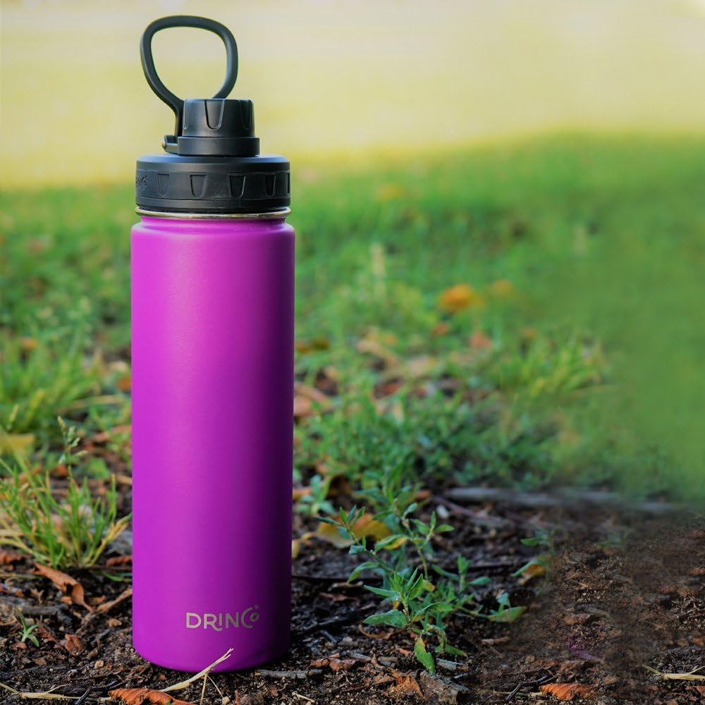 Drinco Stainless Steel Water Bottle Spout Lid Vacuum Insulated Double Wall Water Bottle Wide Mouth (40oz 32oz 22oz 18oz 14oz) Leak Proof Keep Cold Sport Camping Hiking (22 oz, 22oz Black)