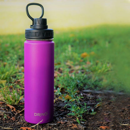 Drinco Stainless Steel Water Bottle Spout Lid Vacuum Insulated Double Wall Water Bottle Wide Mouth (40oz 32oz 22oz 18oz 14oz) Leak Proof Keep Cold Sport Camping Hiking (22 oz, 22oz Black)