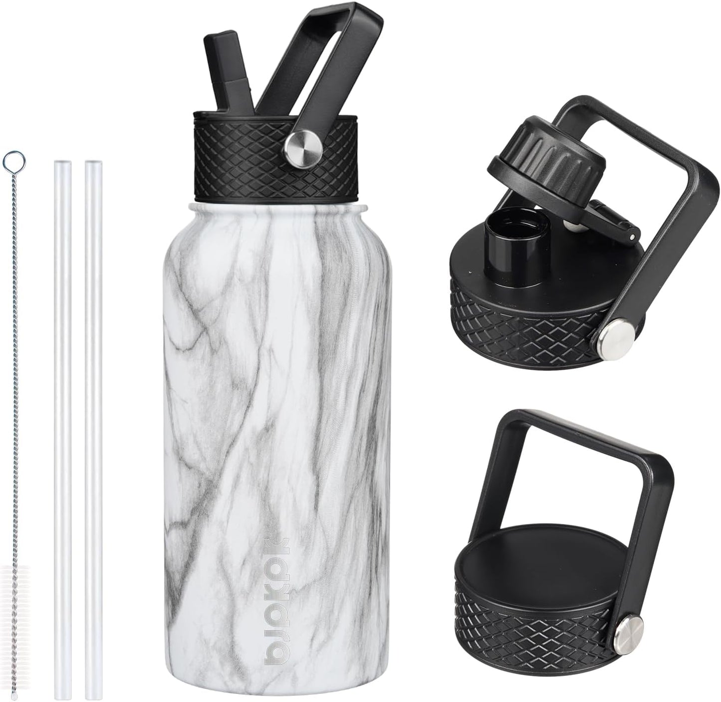 BJPKPK Insulated Water Bottles with Straw Lid, 40oz Stainless Steel Water Bottles with 3 Lids, BPA Free Leakproof Thermo, Tumblers, Cups for Sports, Gym- Midnight - Colors A