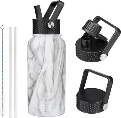 BJPKPK Insulated Water Bottles with Straw Lid, 40oz Stainless Steel Water Bottles with 3 Lids, BPA Free Leakproof Thermo, Tumblers, Cups for Sports, Gym- Midnight - Colors A
