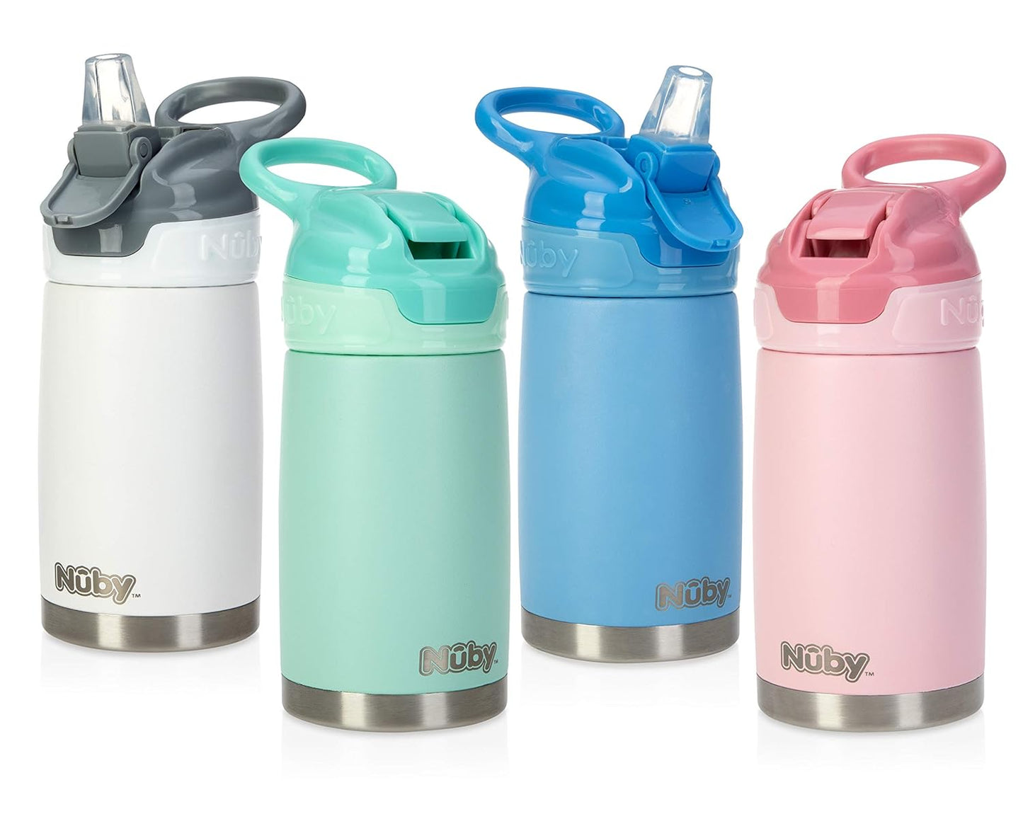 Nuby Thirsty Kids No Spill Flip-It Reflex Stainless Steel Travel Cup or Water Bottle - 10 Oz - 18+ Months - Blue - Back to School Essentials