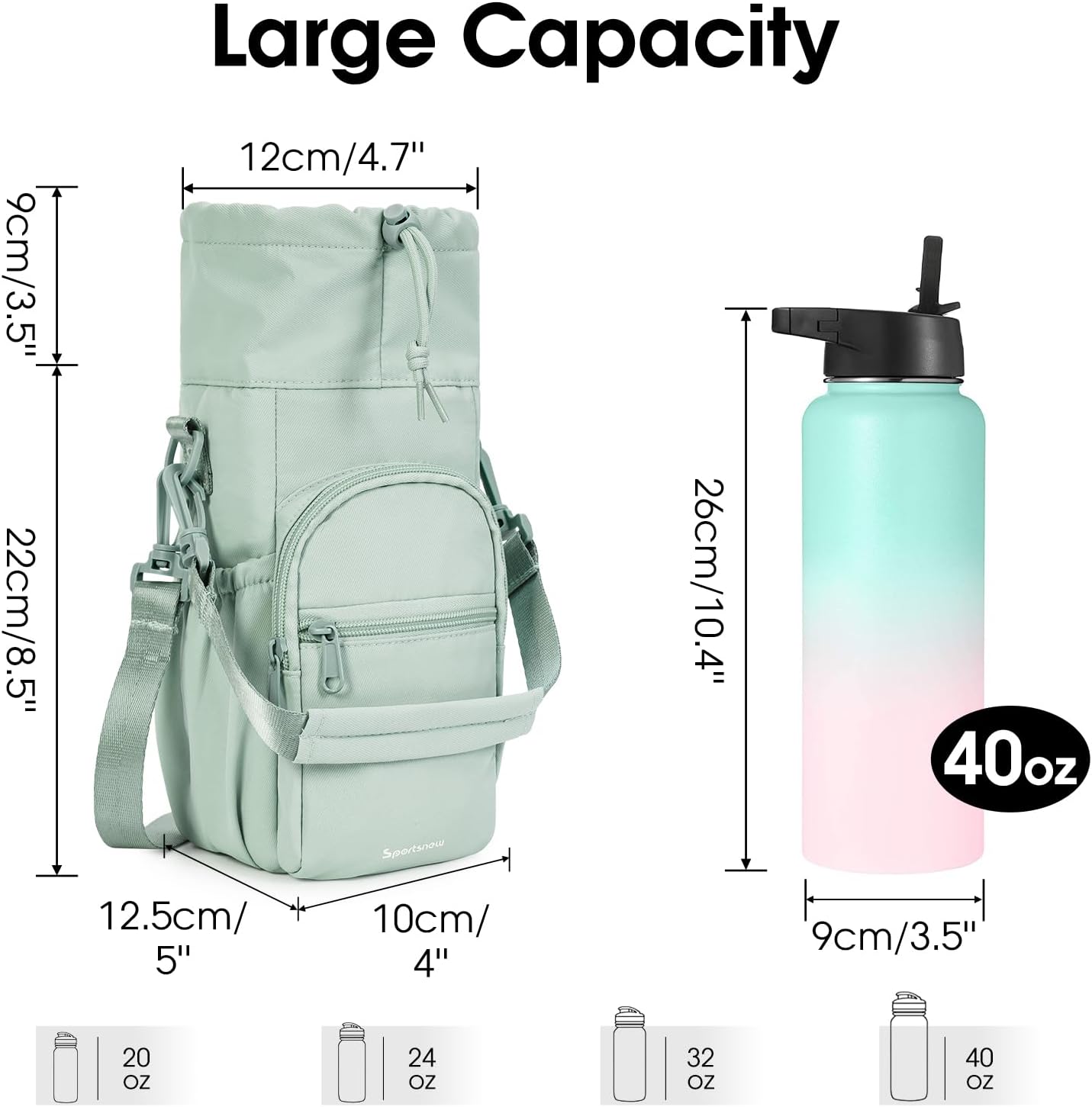 sportsnew Water Bottle Holder 40oz Crossbody Insulated Cup Sleeve Water Bottle Carrier Sling Bag with Phone Pocket, Walking
