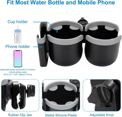 Accmor Stroller Cup Holder with Phone Holder, Bike Cup Holder, Universal Cup Holder for Uppababy Nuna Doona Strollers, 2-in-1 Cup Holder for Walker, Wheelchair, Scooter - Colors B