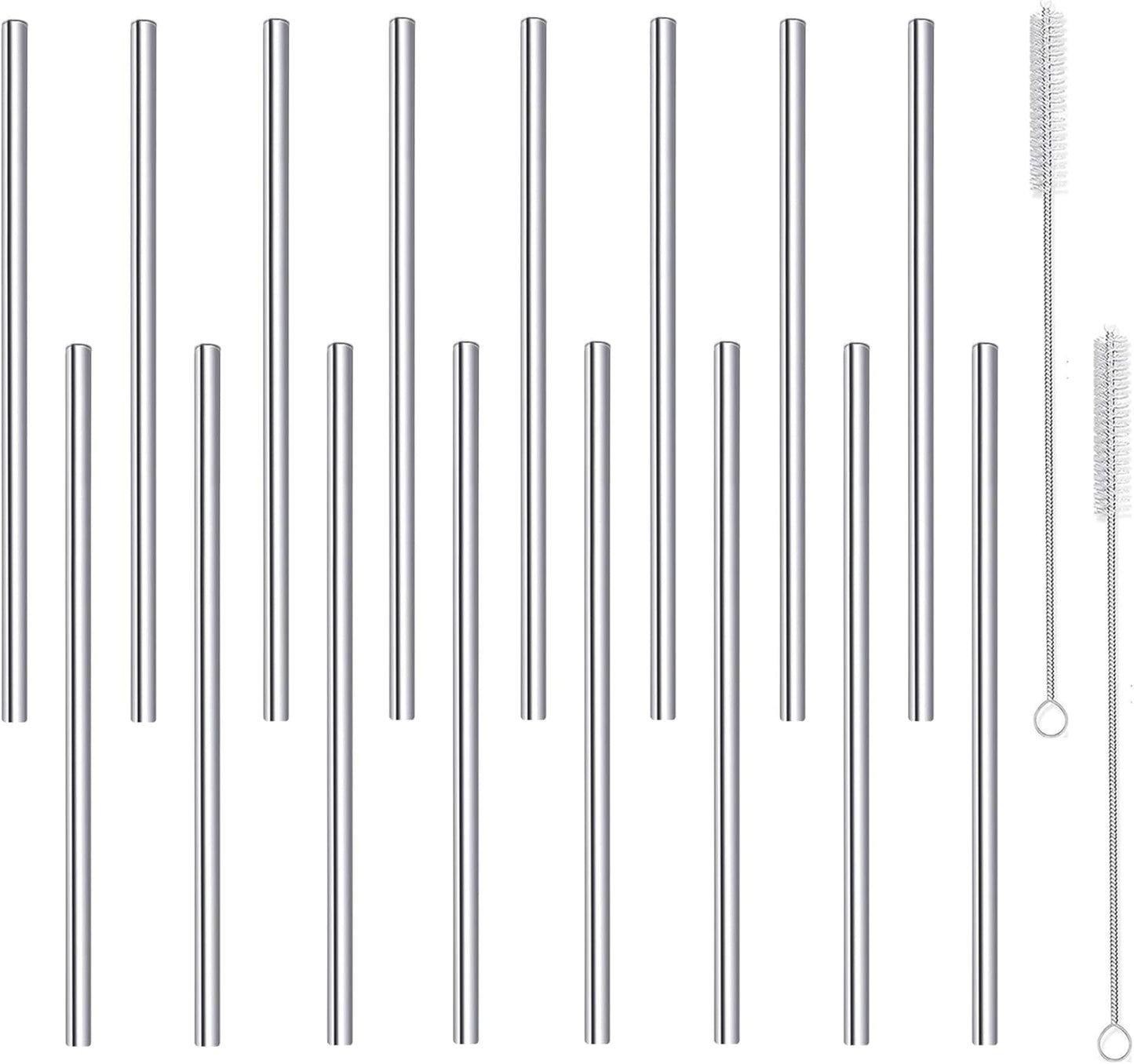 Stainless Steel Straws Metal Reusable Drinking Straw for Juice Iced Coffee Cold Beverage Water Highball Glasses 20oz Tumblers Mugs Cups, 0.24" 6mm Wide 215mm Long, Set of 8 with Brush, Silver