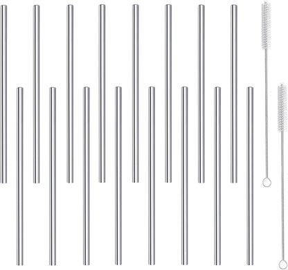 Stainless Steel Straws Metal Reusable Drinking Straw for Juice Iced Coffee Cold Beverage Water Highball Glasses 20oz Tumblers Mugs Cups, 0.24" 6mm Wide 215mm Long, Set of 8 with Brush, Silver