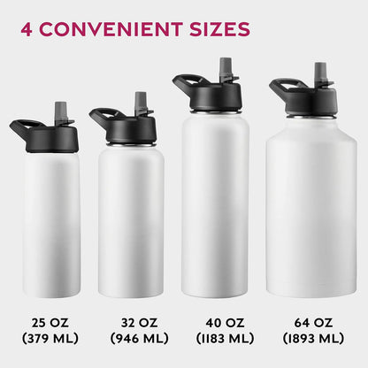 FineDine Water Bottle - Stainless Steel Insulated Water Bottle with Straw Lid, Flip Lid & Wide-Mouth Cap - Keeps Hot and Cold - 25 Oz / 739ml - Dreamy Purple