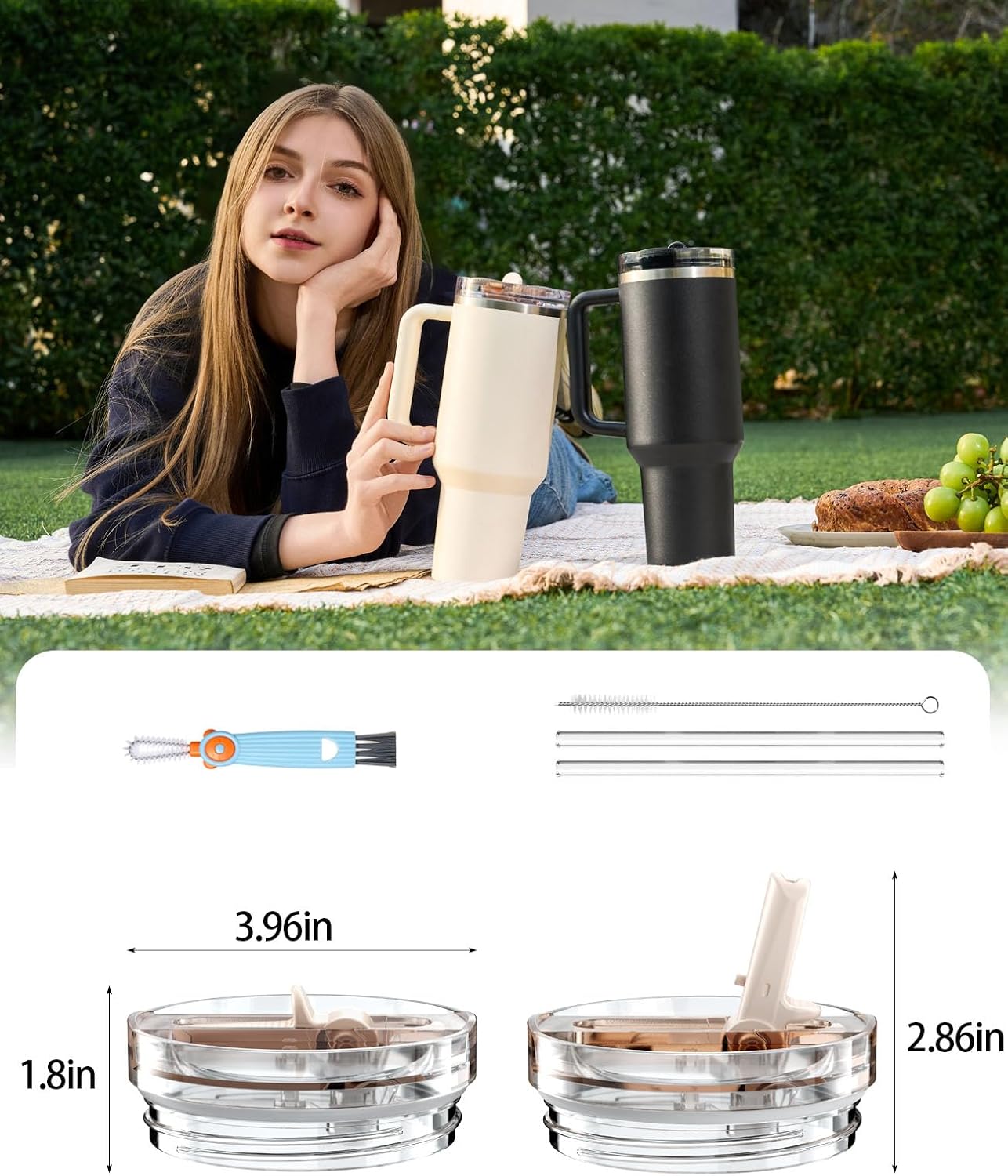 2 Pack Tumbler Flip Straw Lid Replacement Fit for Stanley 40 OZ Quencher, Leak Proof Lid with Straw for Stanley, No Spill Reusable Tumbler Lid Compatible with Stanley Cup Accessories