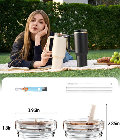 2 Pack Tumbler Flip Straw Lid Replacement Fit for Stanley 40 OZ Quencher, Leak Proof Lid with Straw for Stanley, No Spill Reusable Tumbler Lid Compatible with Stanley Cup Accessories