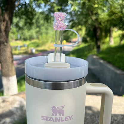 Bling Diamond Straw Cover for Stanley Cup Accessories - Silicone Straw Toppers with Silver Rhinestone fit 9-12mm Straws