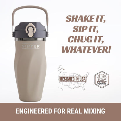 Earth Stone - 24oz Insulated Protein Shaker Bottle - Medical-Grade 316 Stainless Steel - Patent-Pending Clump-Free Design - Odor Proof & Leak-Proof Metal Blender Cup