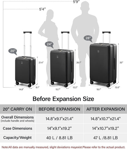 Hanke 20 Inch Expandable Carry On Luggage with Cup Holder 22x14x9 Airline Approved, Top Opening Hard Shell Suitcases with Wheels, Carry-On Travel Suitcase Trunk Luggage with Lock, Smoke White