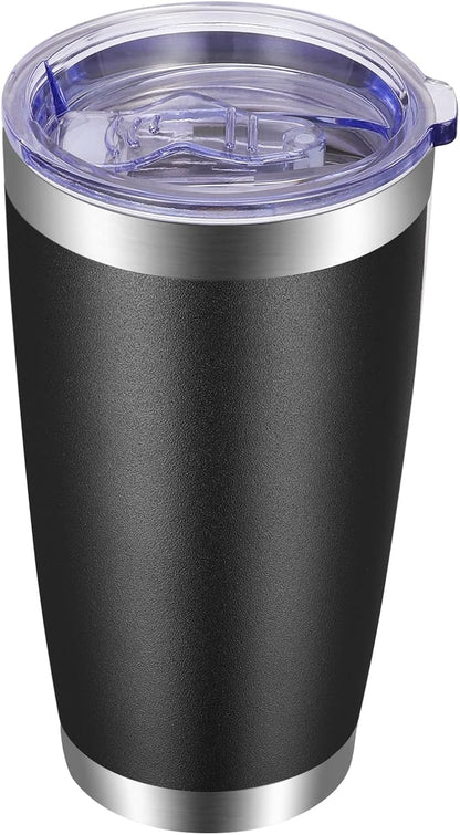 VEGOND 20oz Tumbler with Lid and Straw Stainless Steel Tumbler Cup Bulk Vacuum Insulated Double Wall Travel Coffee Mug Powder Coated Coffee Cup, Black, 12 Pack
