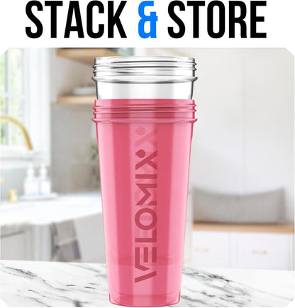 VELOMIX -2 Pack- 28 oz Protein Shaker Bottles for Protein Mixes - 2x Wire Whisk | Leak Proof Shaker Cups for Protein Shakes | Protein Shaker Bottle Pack (Black/Transparent)