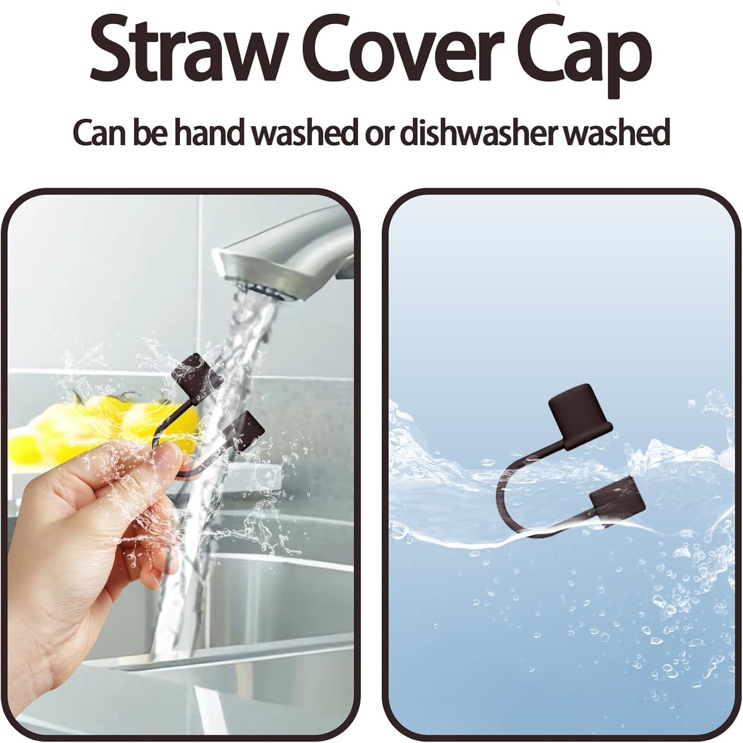 6PCS Silicone Straw Covers Cap Compatible with Stanley Cup 30-40 oz Tumbler with Handle 10mm Straw Toppers，Dust-Proof Reusable Straw Cover for Stanley Cup Accessories (Black)