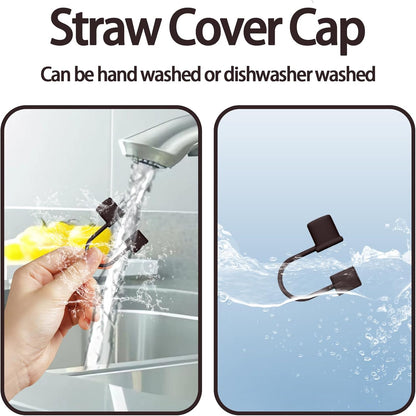 6PCS Silicone Straw Covers Cap Compatible with Stanley Cup 30-40 oz Tumbler with Handle 10mm Straw Toppers，Dust-Proof Reusable Straw Cover for Stanley Cup Accessories (Black)