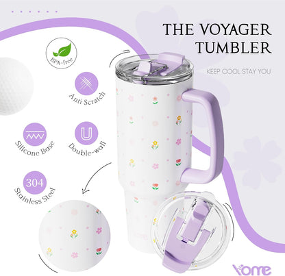 YOME 40oz Nurse Tumbler with Handle and Flip Straw | Stainless Steel Insulated Water Bottle | Keeps Drinks Cold | Dishwasher Safe | Cupholder Friendly | Gift Gym Travel Yoga