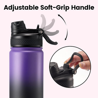 Fijinhom 18 oz Insulated Water Bottle, 2-in-1 Straw and Spout Lid Stainless Steel Thermos, Leak-Proof, Double Wall Vacuum Flask, Keep Cold 24H for Outdoor, Sports, Travel, School (Black)