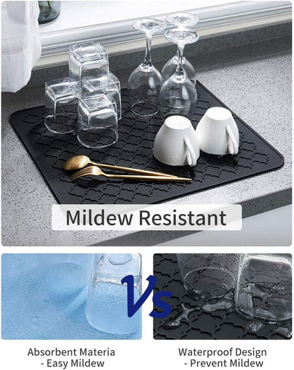 AMOAMI-Dish Drying Mats for Kitchen Counter-Silicone Dish Drying Mat-Kitchen Dish Drying Pad Heat Resistant Mat-Kitchen Gadgets Kitchen Accessories Kitchen Small Appliances(12" x 16", BLACK)