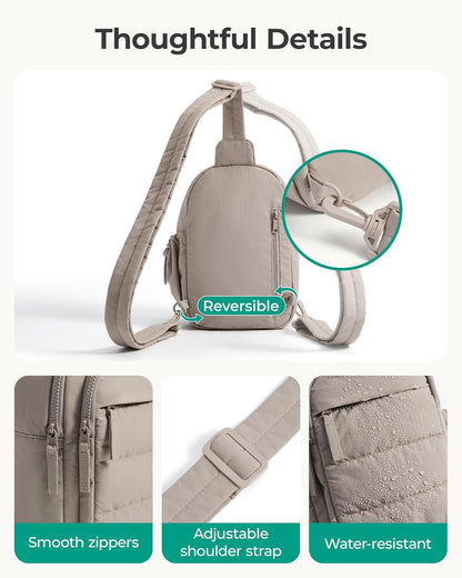 BAGSMART Small Sling Bag for Women, Puffer Crossbody Bag Purses Hobo Handbag Fanny Packs for Travel Hiking
