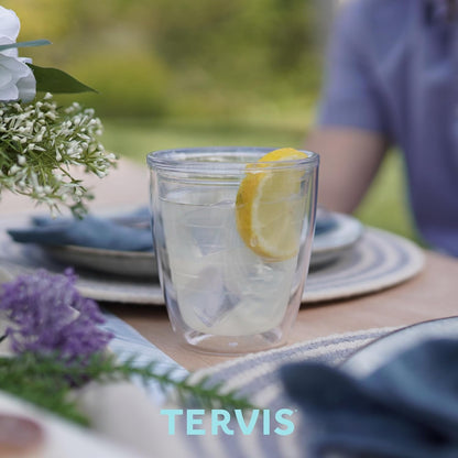 Tervis Clear & Colorful Tabletop Made in USA Double Walled Insulated Tumbler Travel Cup Keeps Drinks Cold & Hot, 16oz Mug, Clear