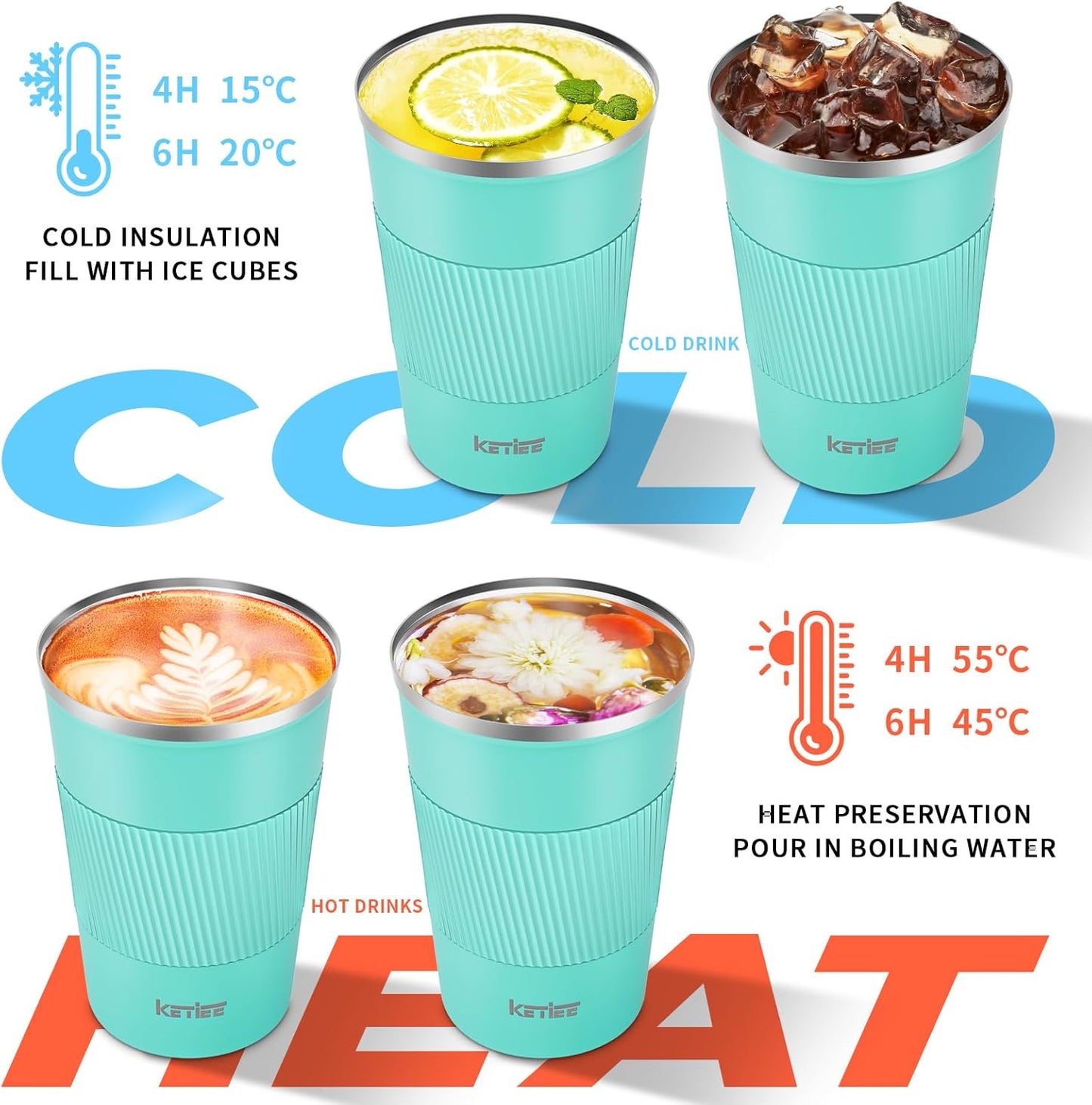KETIEE Travel Coffee Mug Spill Proof 12oz, Insulated Travel Mug to Go, Reusable Coffee Cup with Seal Lid, Vacuum Stainless Steel Tumbler for Hot/Cold Drinks (Red)