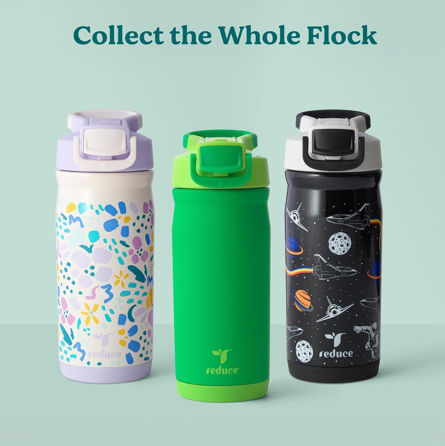 Reduce Hydrate Pro Kids 14oz Stainless Steel Insulated Water Bottle w/Straw – Spill Proof Tumbler for Kids – 30 Hour Cold Retention – Dishwasher Safe Leak-Proof Design - Abstract Flowers