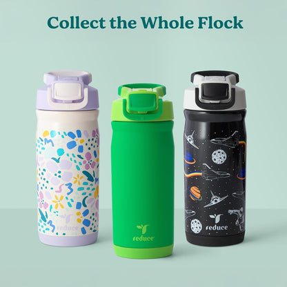Reduce Hydrate Pro Kids 14oz Stainless Steel Insulated Water Bottle w/Straw – Spill Proof Tumbler for Kids – 30 Hour Cold Retention – Dishwasher Safe Leak-Proof Design - Abstract Flowers