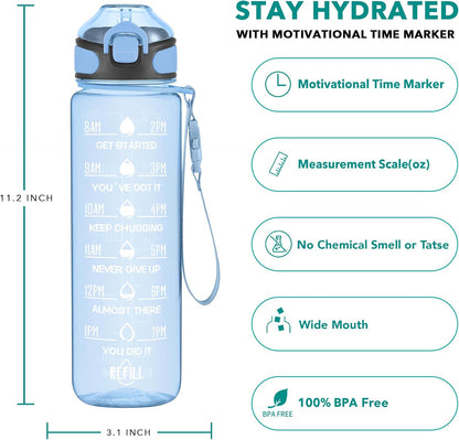 Enerbone 32 oz Drinking Water Bottle with Times to Drink and Straw, Motivational with Carrying Strap, Leakproof BPA & Toxic Free, Ensure You Drink Enough Water for Fitness Gym Outdoor