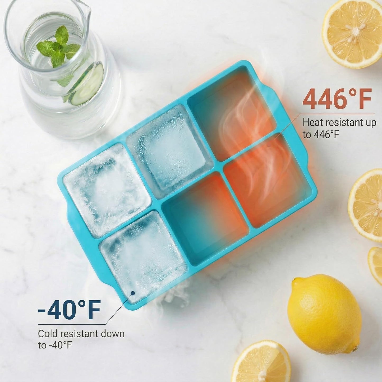 KitchFort Large Silicone Ice Cube Tray (2-Pack), Easy Release 2" Big Ice Cubes - Cocktail, Whiskey Ice Cubes Mold - Ice Trays for Freezer with Lid - Stackable Silicone Ice Tray - Black