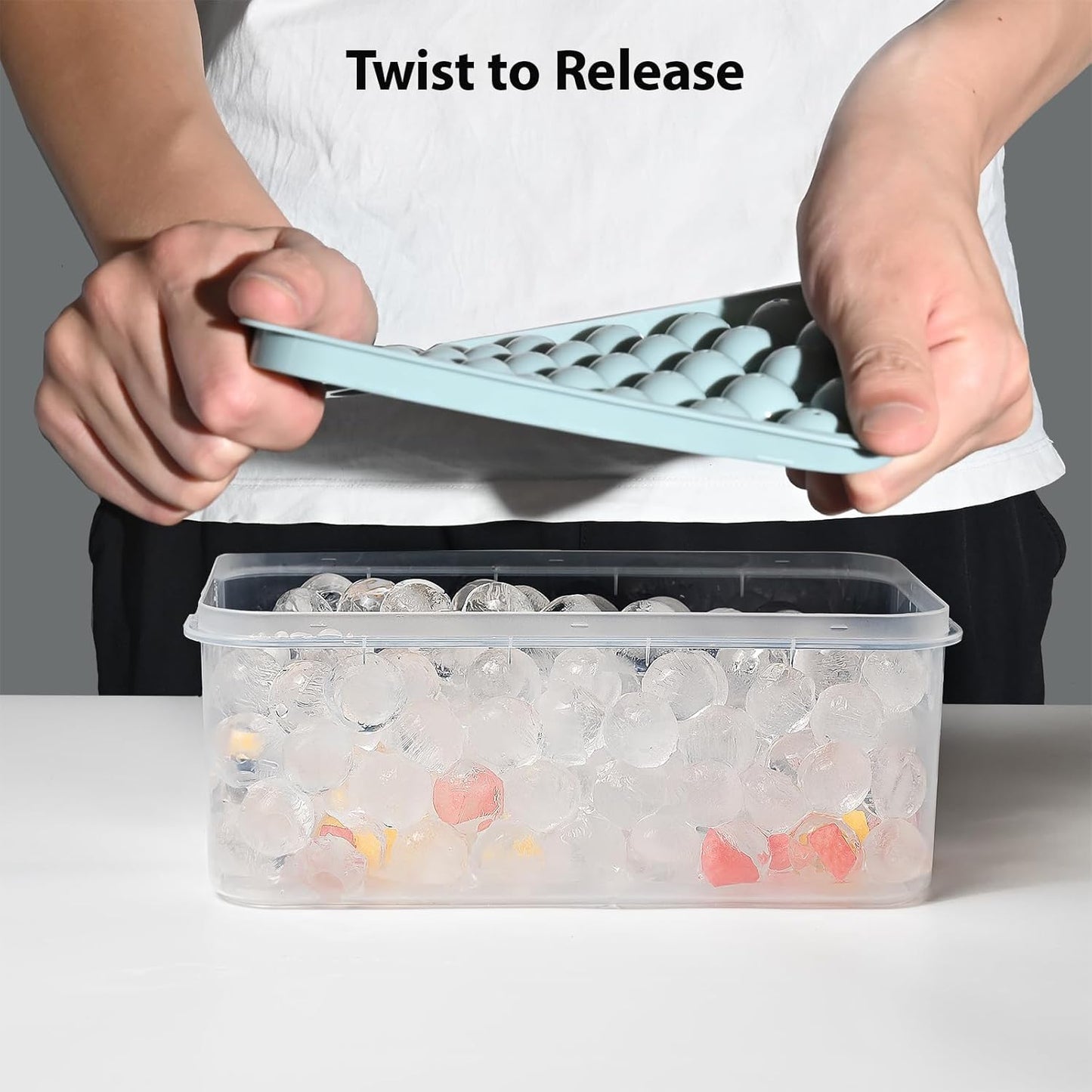 Ice Cube Tray with Lid and Bin – Round Ice Cube Trays for Freezer, BPA-Free Food-Grade Ice Mold, Stackable Ice Ball Maker, Iced Bucket Kits, Circle Ice Tray for Cocktails, Whiskey, Coffee, and Drinks