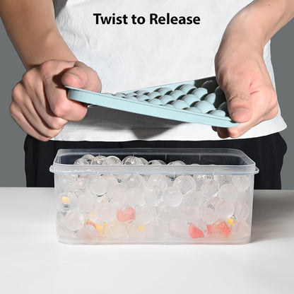 Ice Cube Tray with Lid and Bin – Round Ice Cube Trays for Freezer, BPA-Free Food-Grade Ice Mold, Stackable Ice Ball Maker, Iced Bucket Kits, Circle Ice Tray for Cocktails, Whiskey, Coffee, and Drinks