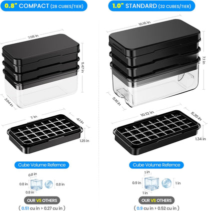 Ice Cube Tray with Lid and Bin, PHINOX 56 pcs Ice Trays for Freezer, Ice Cube Trays for Freezer with 2 trays, Container, Lid & Ice Scoop, BPA Free