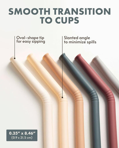 Nightingale 14” Silicone Tumbler Straws - Compatible with Stanley 40 oz cup - Reusable Flexible Long Bendy Drinking Straw with Cleaning Brush for Tall Tumblers - Food-Safe - Set of 6 Oak