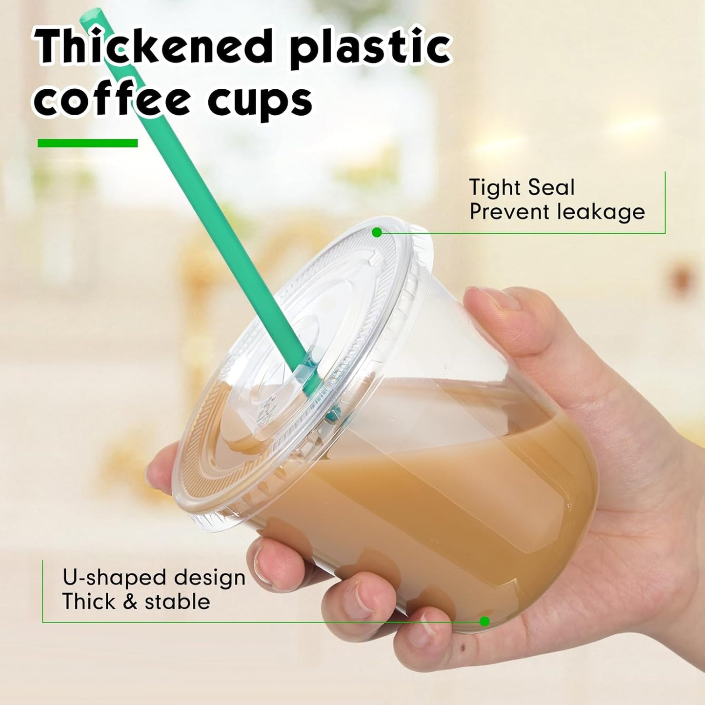 Baderke 25 Set Plastic Cups with Lids and Straws, Disposable Plastic Iced Coffee Cup for Cold Beverage Juice Smoothie Crystal for Coffee Shops Party Catering(Clear,16 oz)