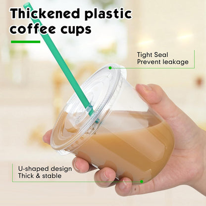 Baderke 25 Set Plastic Cups with Lids and Straws, Disposable Plastic Iced Coffee Cup for Cold Beverage Juice Smoothie Crystal for Coffee Shops Party Catering(Clear,16 oz)