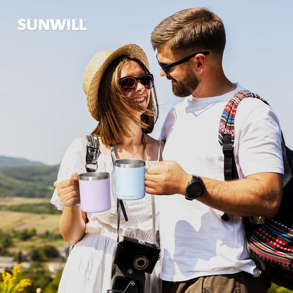 SUNWILL Travel Coffee Mug with Lid, Insulated Tumbler with Handle, 14 oz Stainless Steel Cup for Ice, Water, Tea, Rose Gold