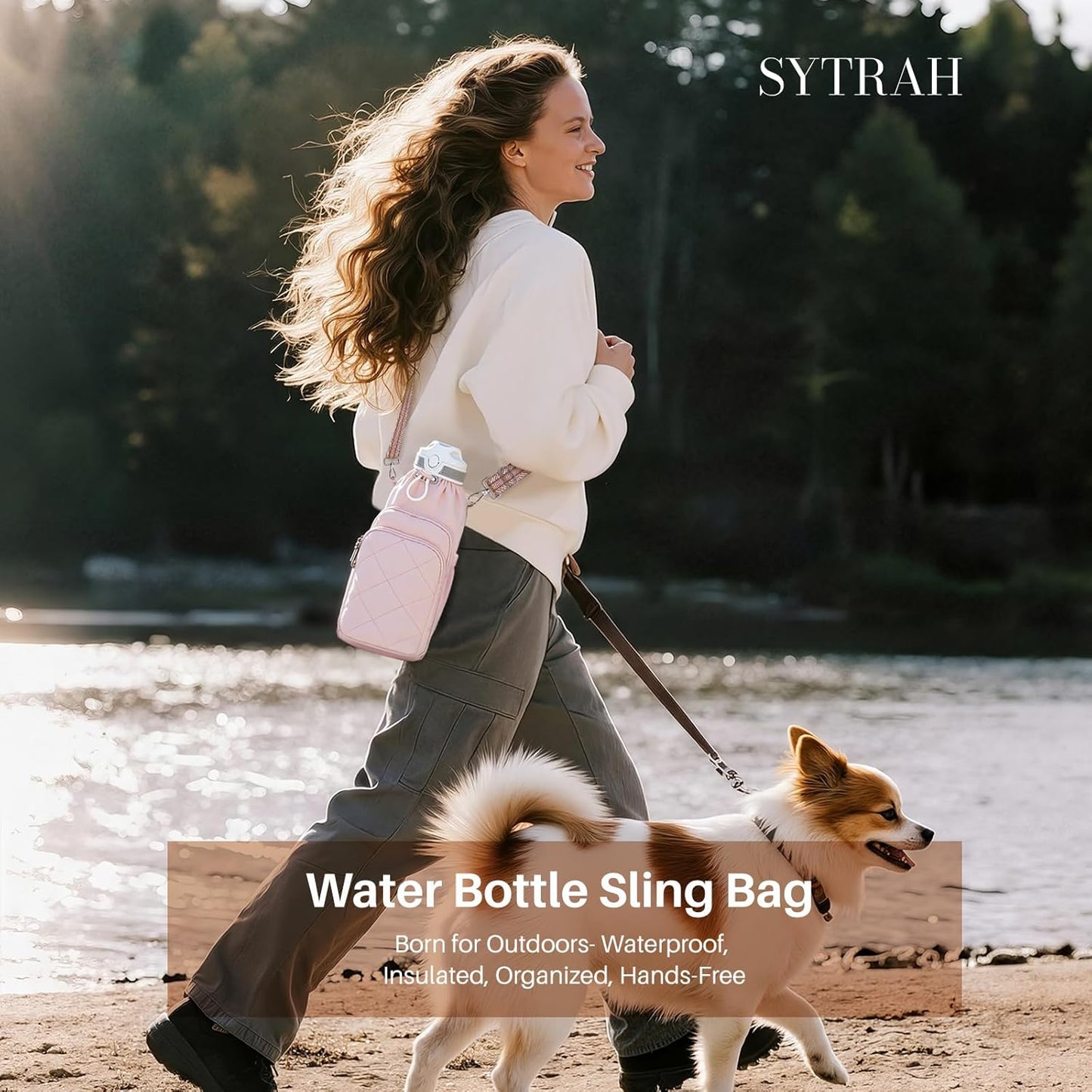 SYTRAH Water Bottle Bag Crossbody，Insulated Water Bottle Purse Crossbody Water Bottle Holder with Strap 40 oz
