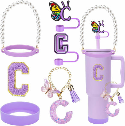 7pcs Cup Accessories for Stanley 30/40oz Tumbler, Handle Strap, Straw Cover, Silicone Boot, Letter Charm Stickers
