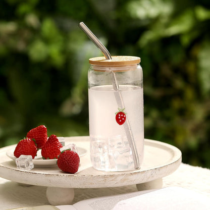 Honeydak 2 Pcs Icon Juice Glass Tumbler with Lid & Straw - 18 oz Cloud and Sun Icon Can Shape Glass Cups Coffee Juice Beer Soda Drinking Cup for Summer Halloween Christmas Party Supplies Gift