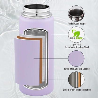 Fijinhom 24 oz Insulated Water Bottle with Handle, 304 Stainless Steel Water Bottles with Wide Mouth, Double Wall Vacuum Sports Water Bottle, BPA Free, Keep Cold and Hot, Black | with Handle