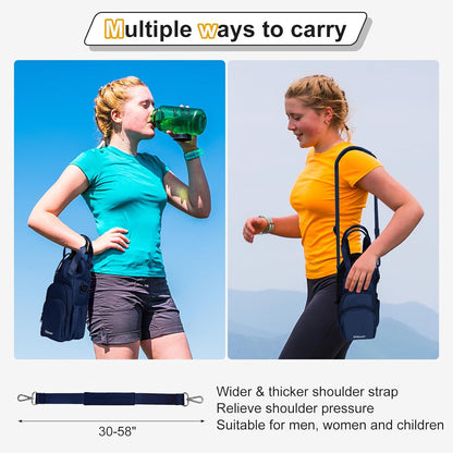 Water Bottle Holder with Strap, 4 Big Pockets with Compartment, 24oz/32oz/40oz Crossbody Water Bottle Carrier Bag