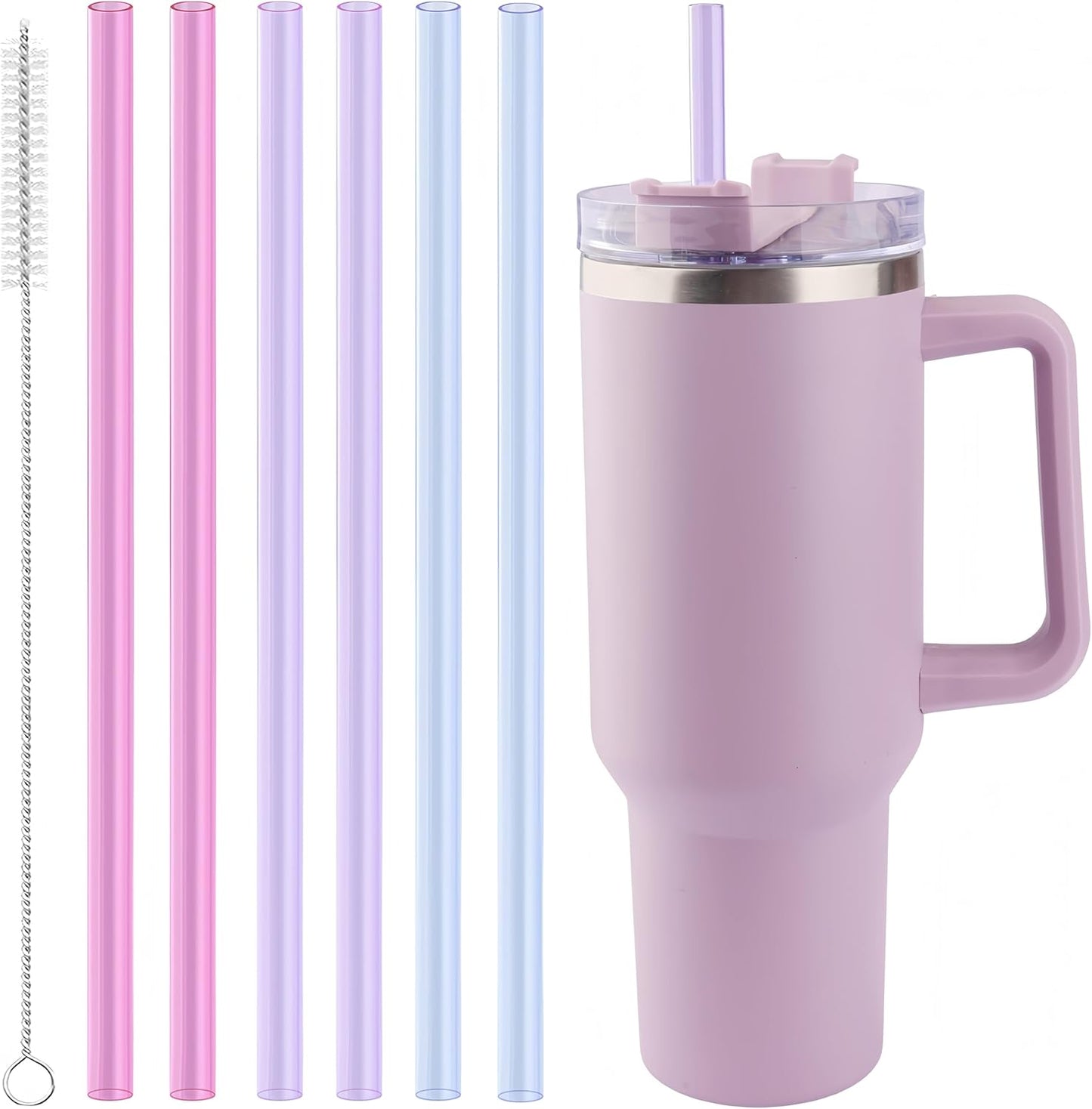 Joshey 12 Inch Tritan Replacement Straws for Stanley 40oz Tumbler - 6 Pack Reusable Long Straws with Cleaning Brush, Fits 30oz & 40oz Stanley Cup Accessories, BPA-Free (6 Colors)