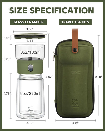 ZENS Modern Glass Infuser Teapot, One Touch Tea Maker for Loose Leaf Tea with Insulated Mug and Portable Case. Enchanted Pot Alternatives for Tea Lover Gifts