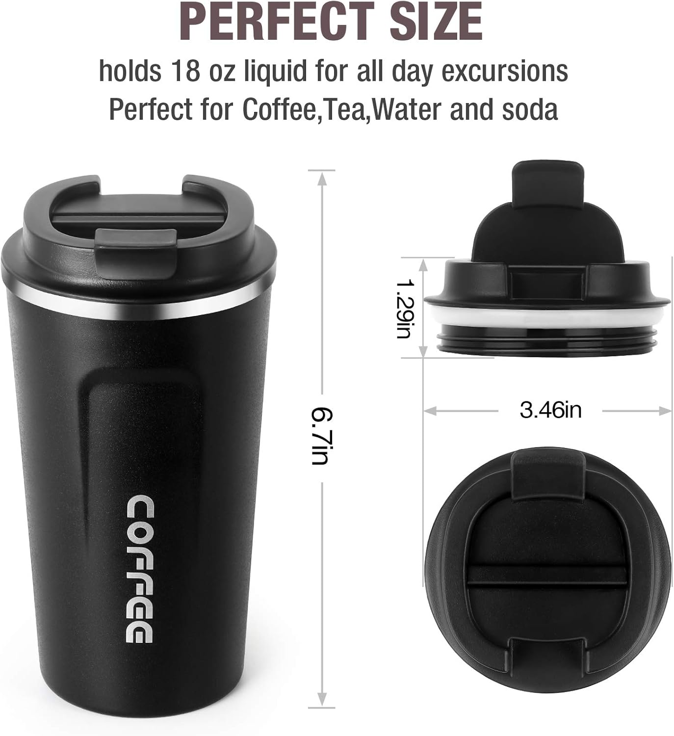 17oz (510ml) Vacuum Insulated Coffee Travel Mug, Leak proof Double Wall Stainless Steel Reusable Cup with Lid, Thermal Tumbler for Hot and Cold Drinks, Matte Texture White